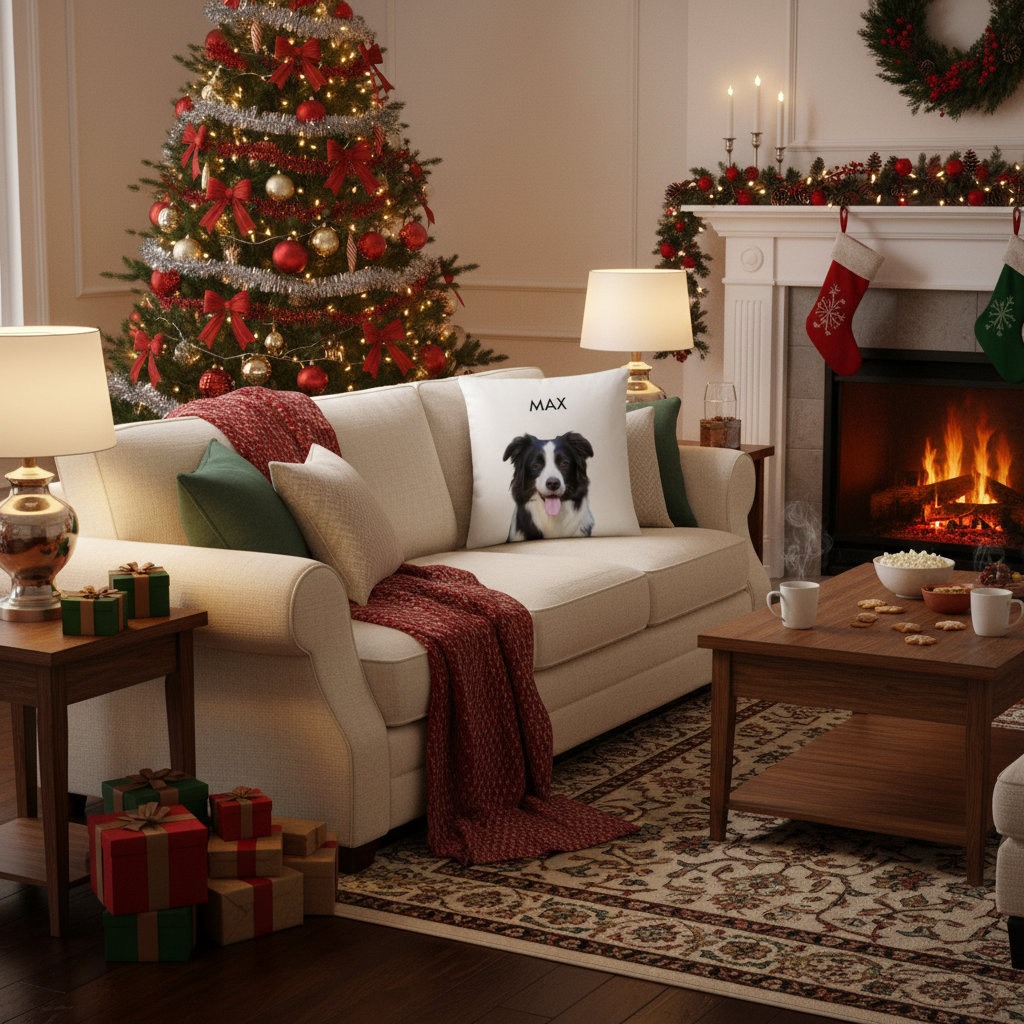 Cojín MAX en salón navideño